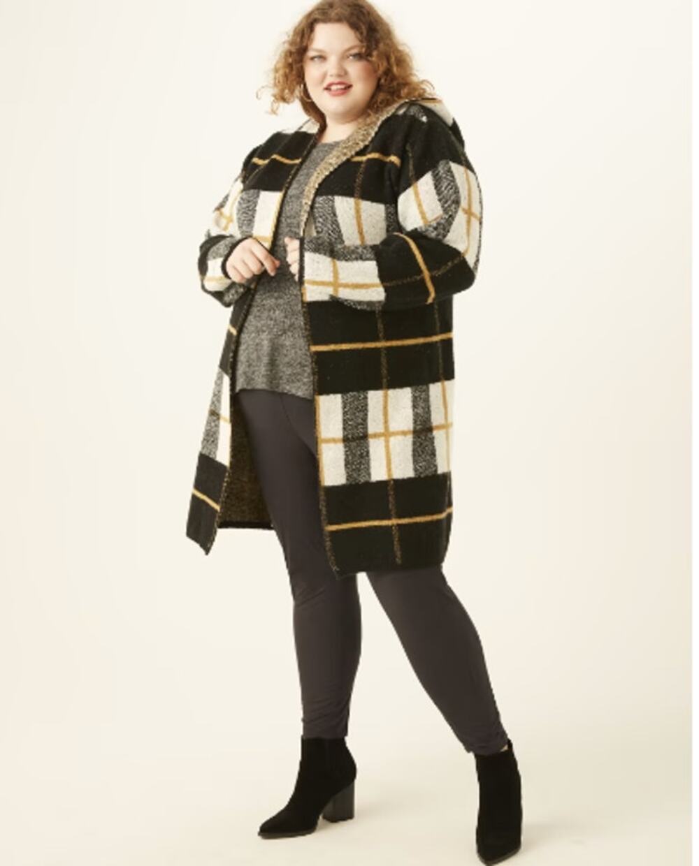 MERI SKYE Lottie Plaid Long Hooded Cardigan Size 1X